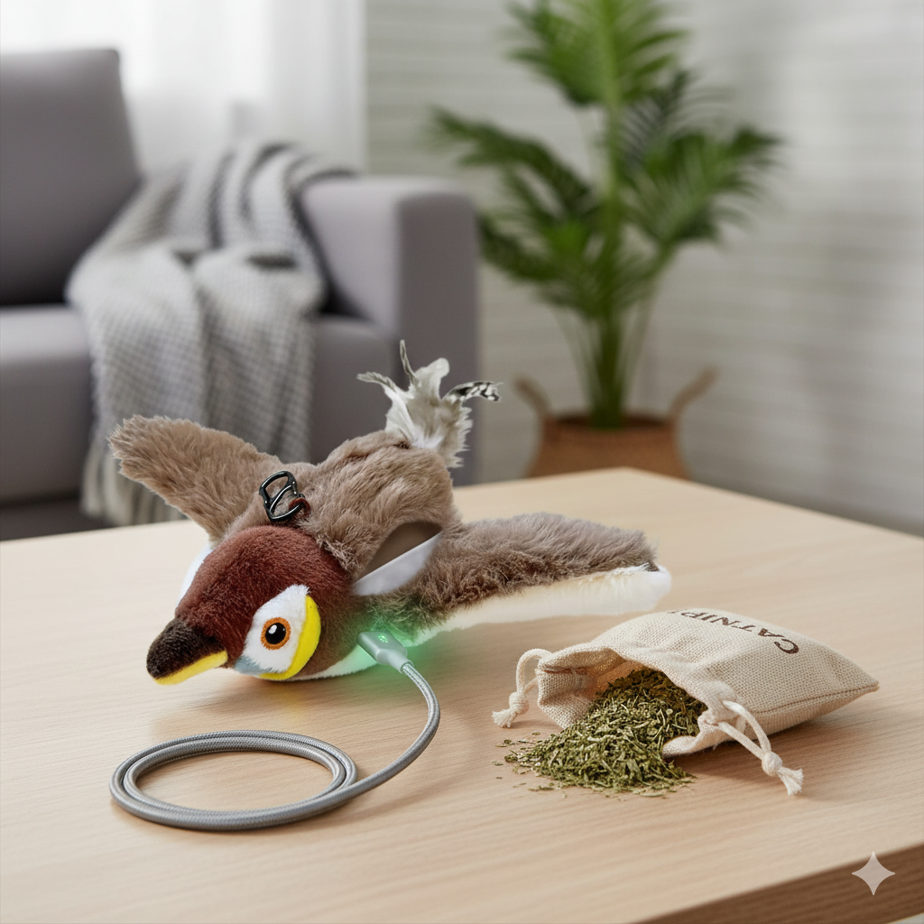 Pájaro Aleteador Recargable para Gatos